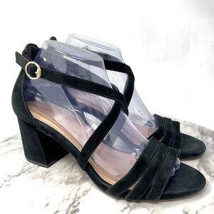 Cole Haan Alicia City Black Suede Block Heel Dress Sandals 8.5 Evening Classic